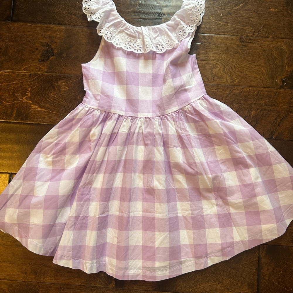 Mayoral Lavender and White Gingham Dress with Lace Collar